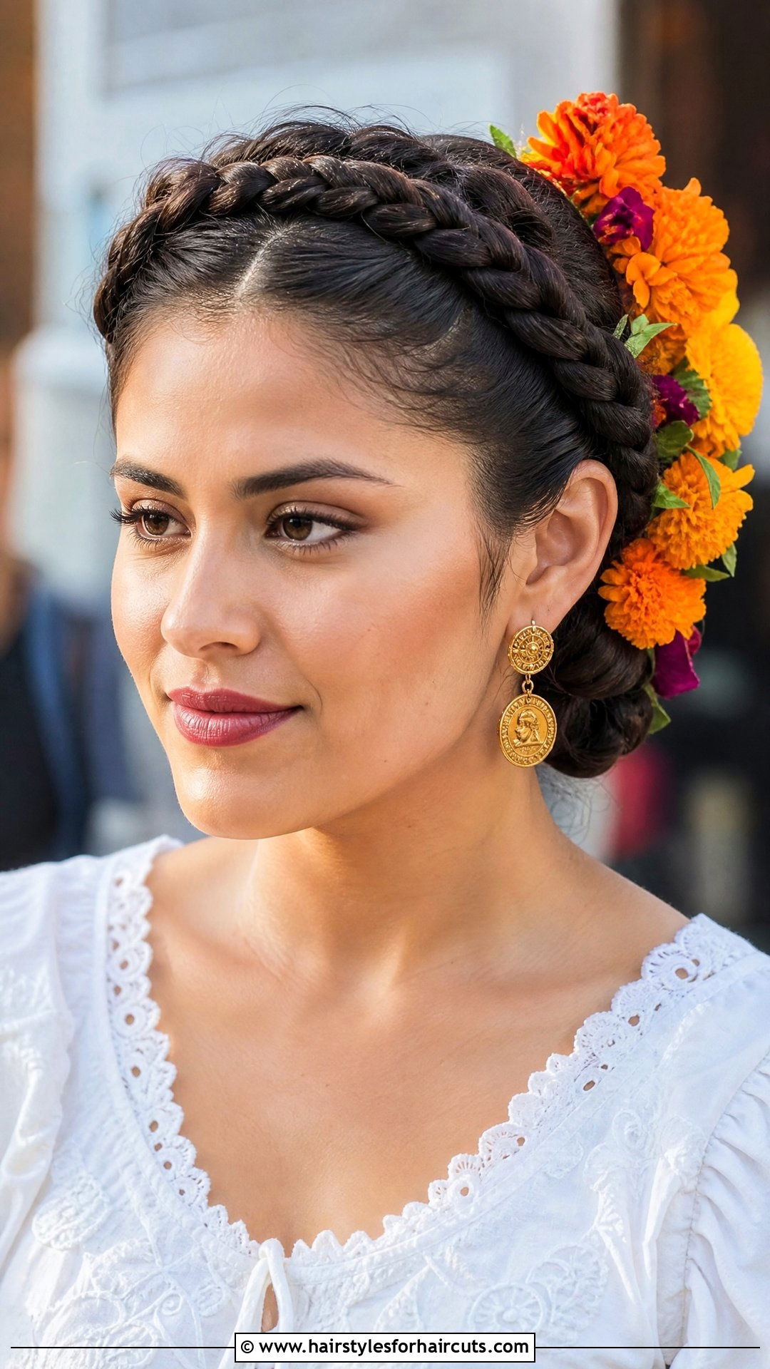 Classic Braided Updo With Flowers - 25 hairstyles frida kahlo hair - 25 hairstyles frida kahlo hair
