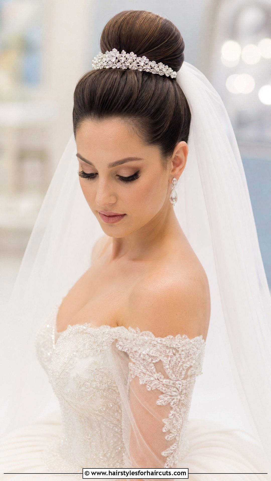 Classic Bun With Veil Wedding Hairstyle - 25 wedding hairstyles medium hair - 25 wedding hairstyles medium hair