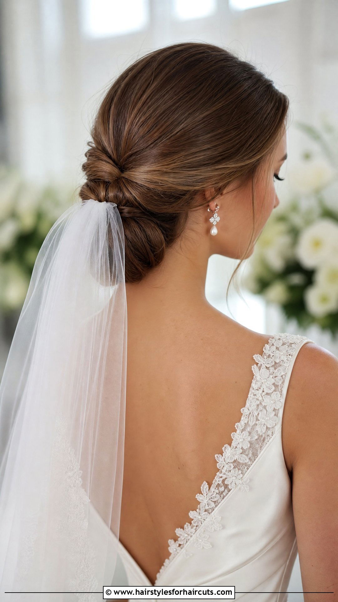 Classic Low Chignon Wedding Hairstyle With Veil - 25 wedding hairstyles with veil - 25 wedding hairstyles with veil