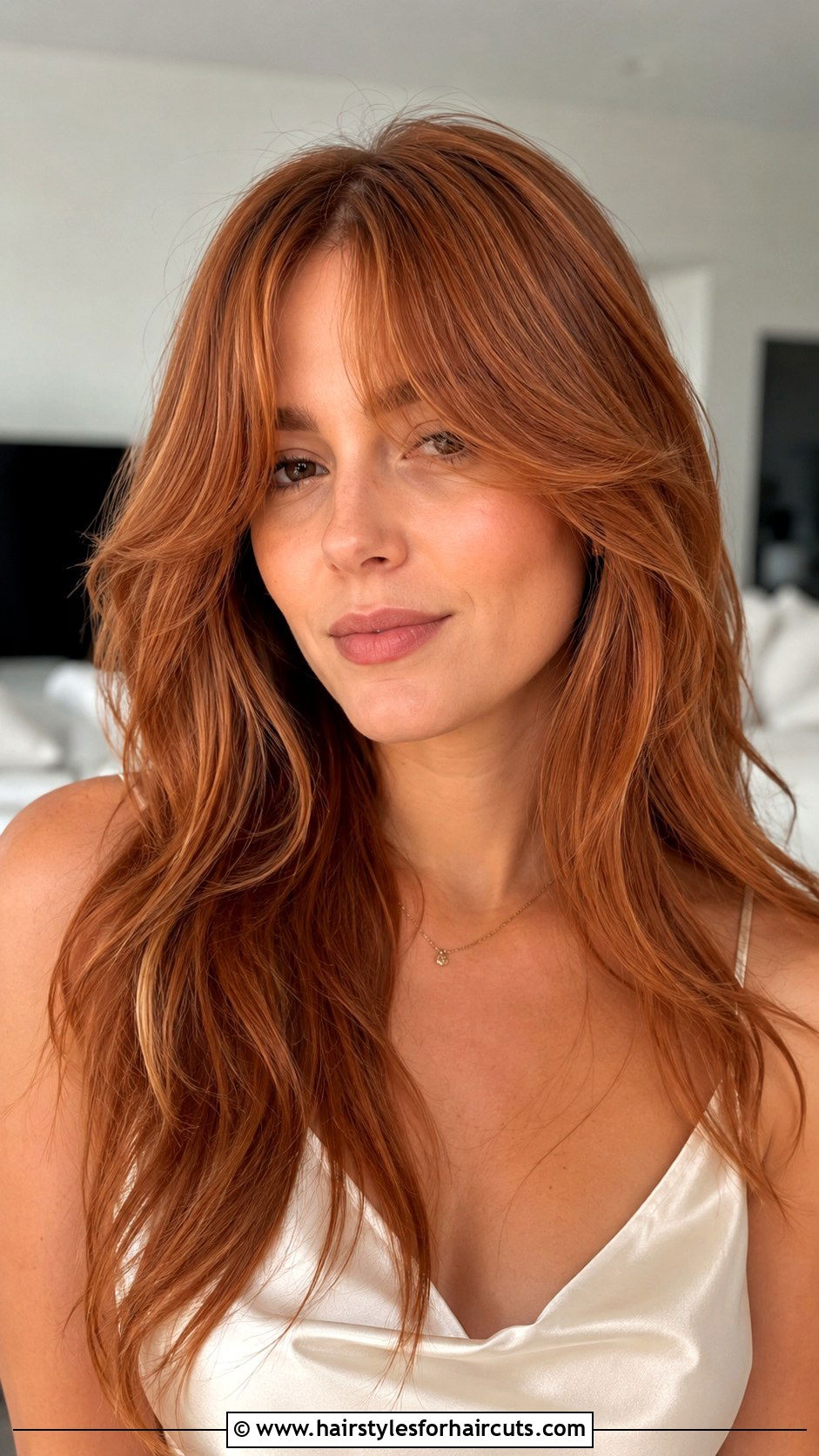 Copper Curtain Bangs Long Hair - 25 copper hairstyles - 25 copper hairstyles
