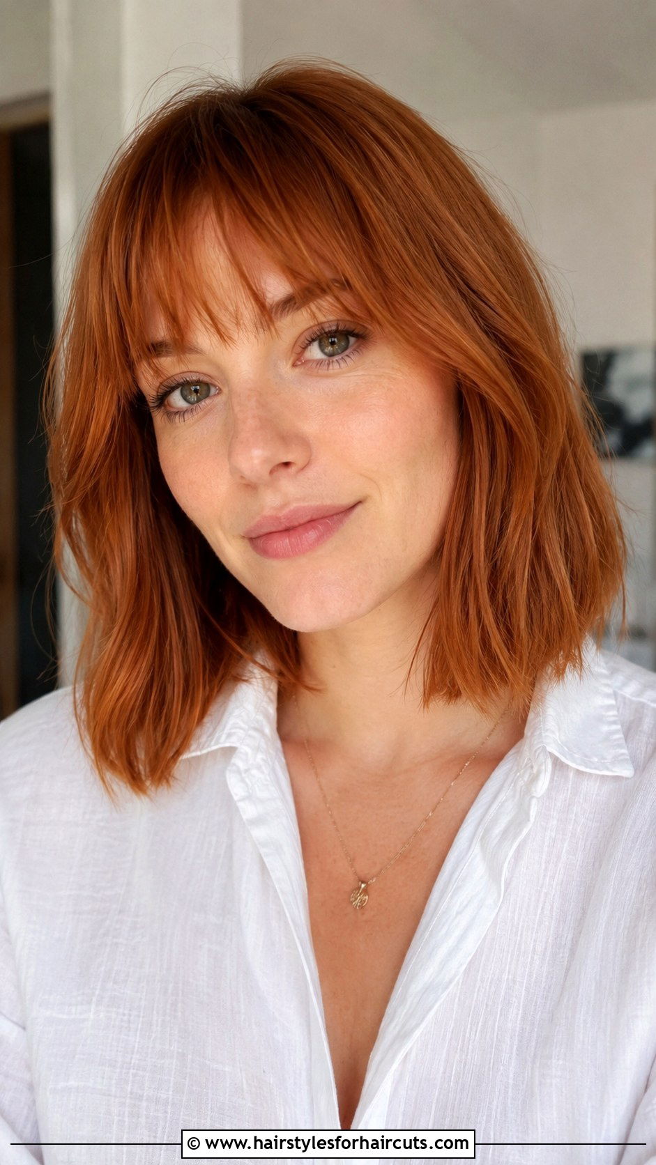 Copper Lob With Bangs - 25 copper hairstyles - 25 copper hairstyles