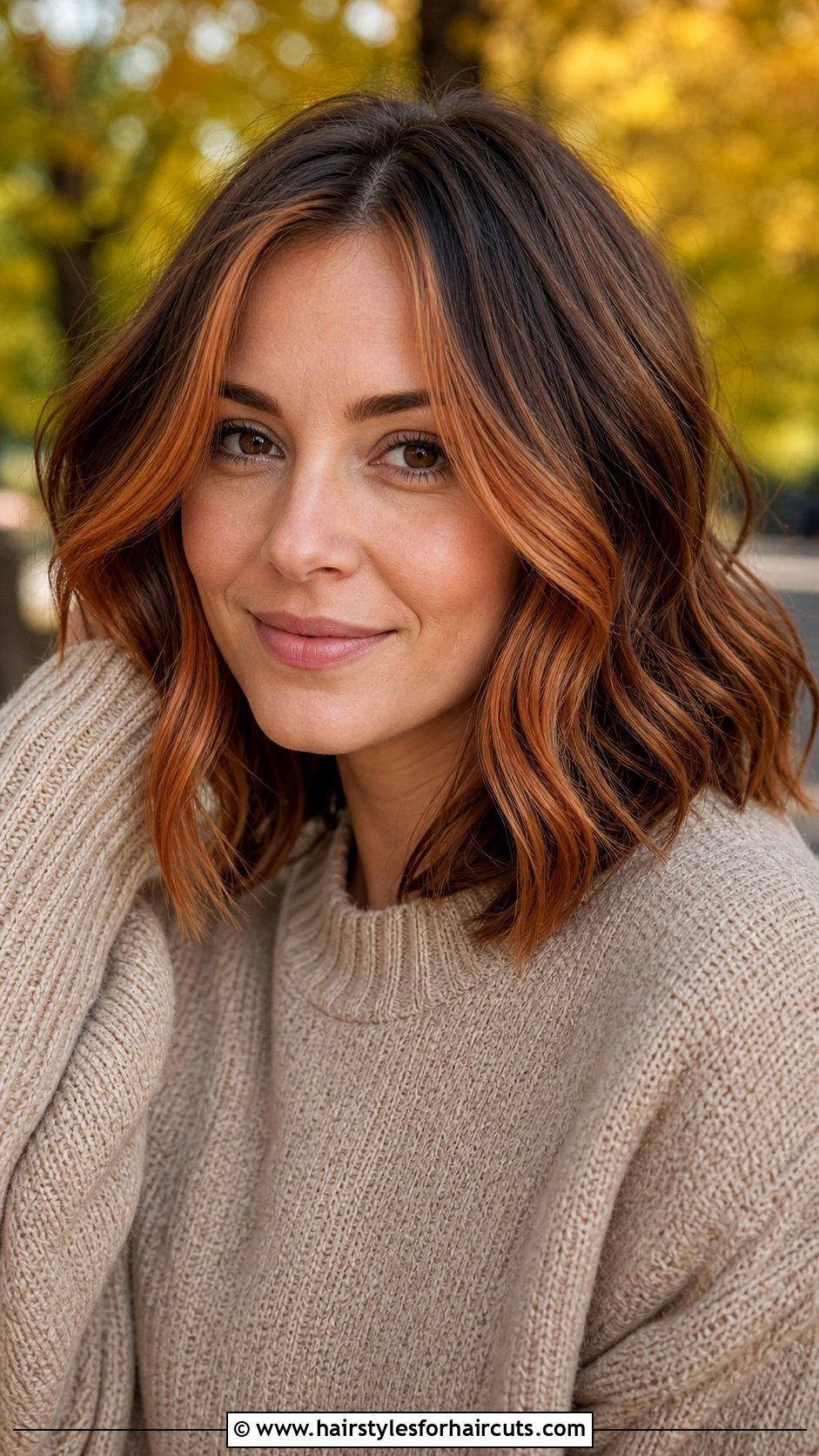 Copper Money Piece Lob - 25 money piece hairstyles - 25 money piece hairstyles