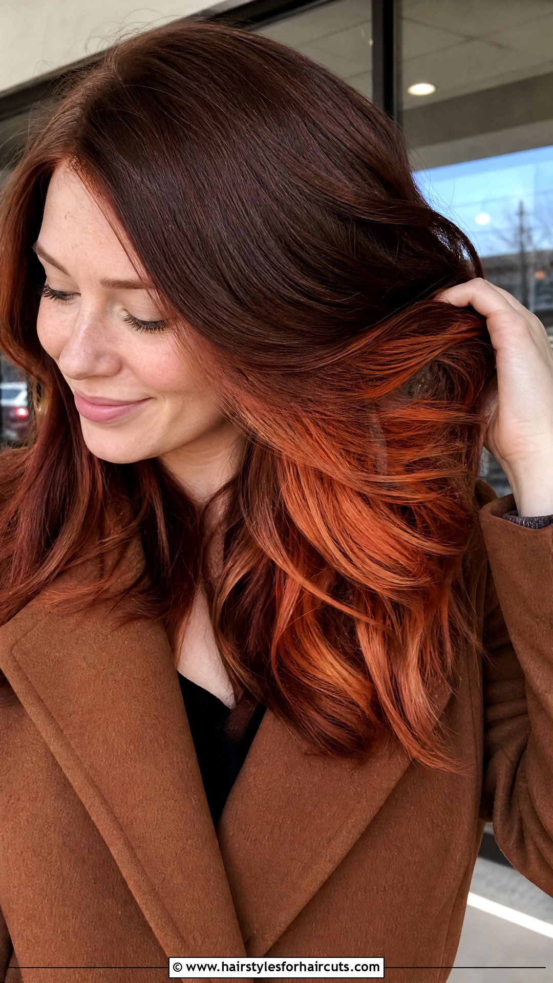 Copper Penny Halo Underlights On Auburn Hair - 25 halo hairstyles color - 25 halo hairstyles color