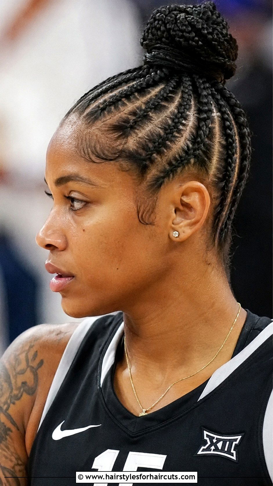 Cornrow Braids Into Bun - 25 cute softball hairstyles - 25 cute softball hairstyles