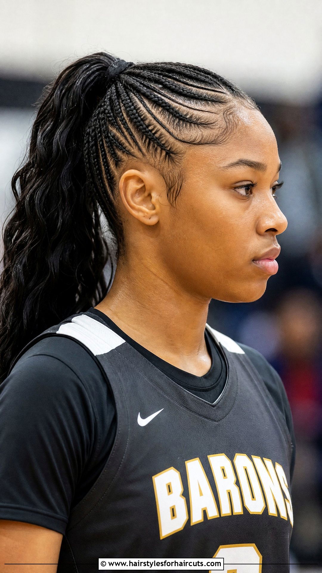 Cornrow Ponytail - 25 hairstyles for cheerleaders - 25 hairstyles for cheerleaders