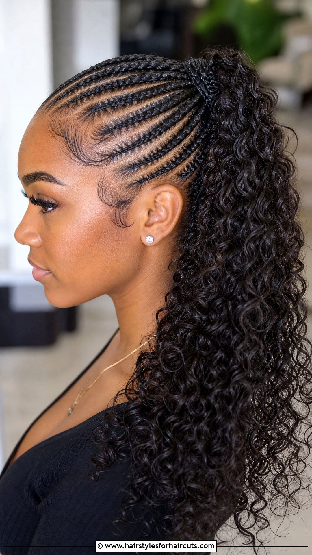 Cornrow Ponytail With Curly Ends - 25 low maintenance beach hairstyles for black hair - 25 low maintenance beach hairstyles for black hair