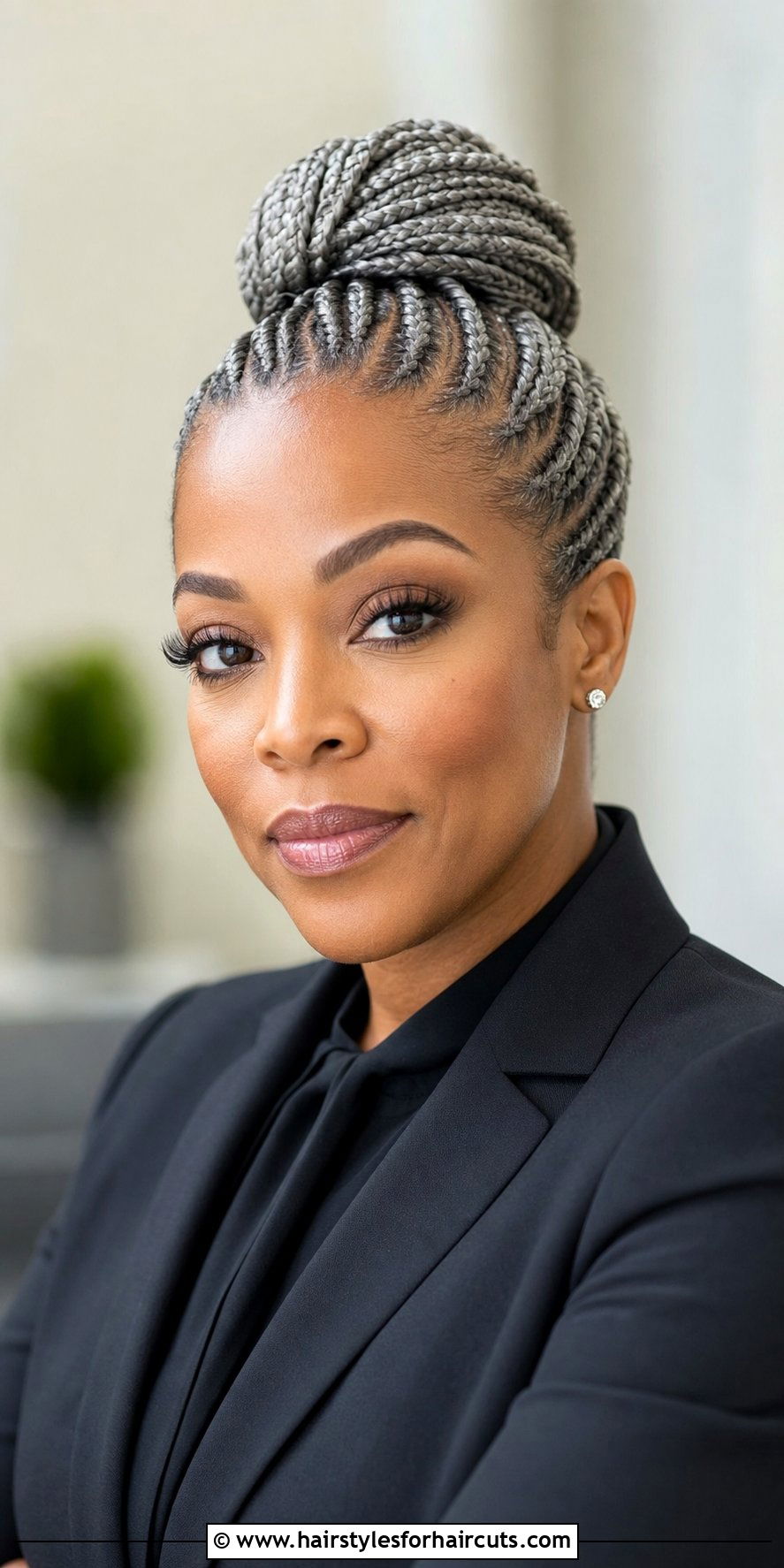 Cornrow Updo - 25 braided hairstyles for gray hair over 50 - 25 braided hairstyles for gray hair over 50