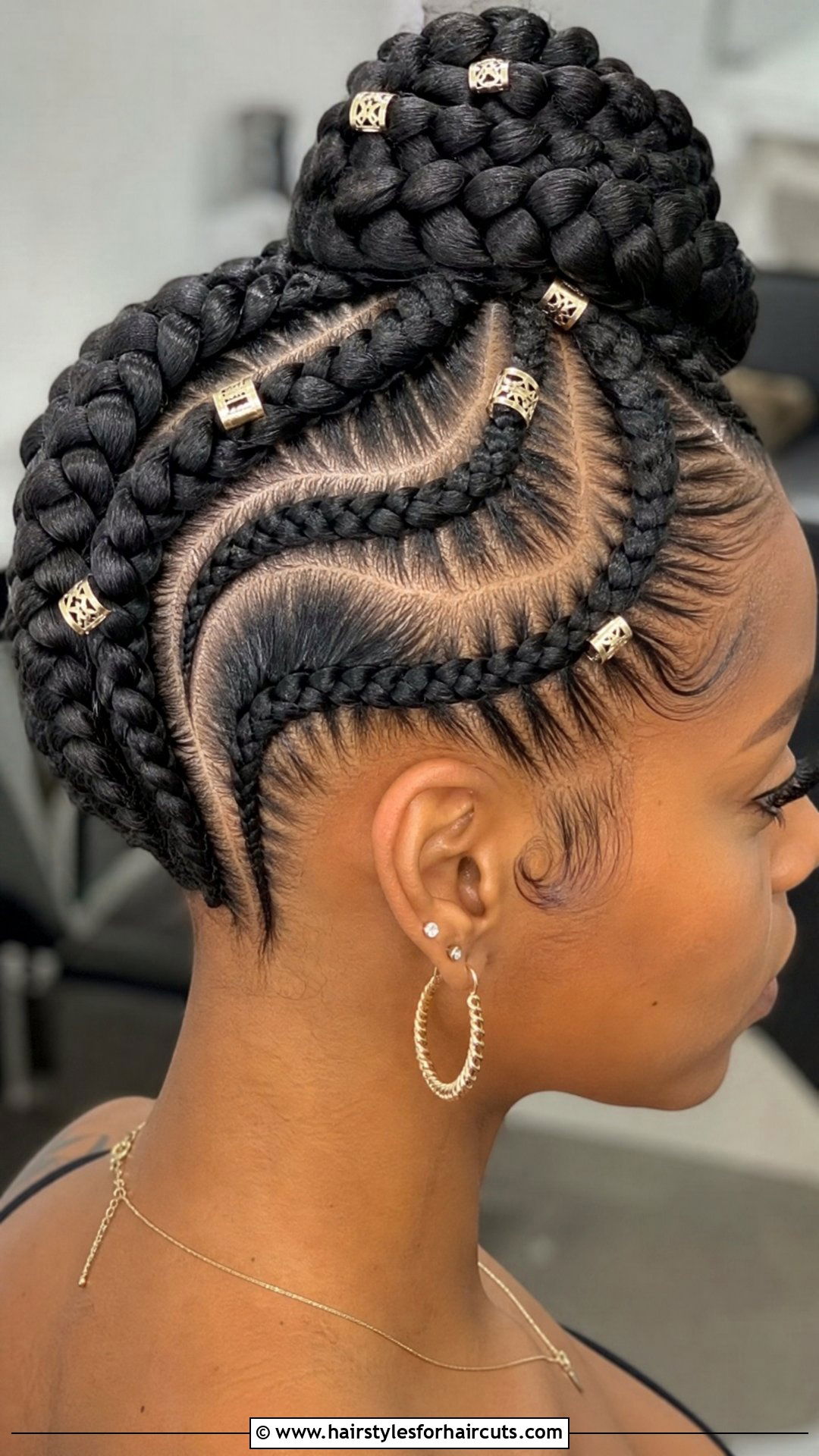 Cornrow Updo With Cuffs - 25 low maintenance beach hairstyles for black hair - 25 low maintenance beach hairstyles for black hair