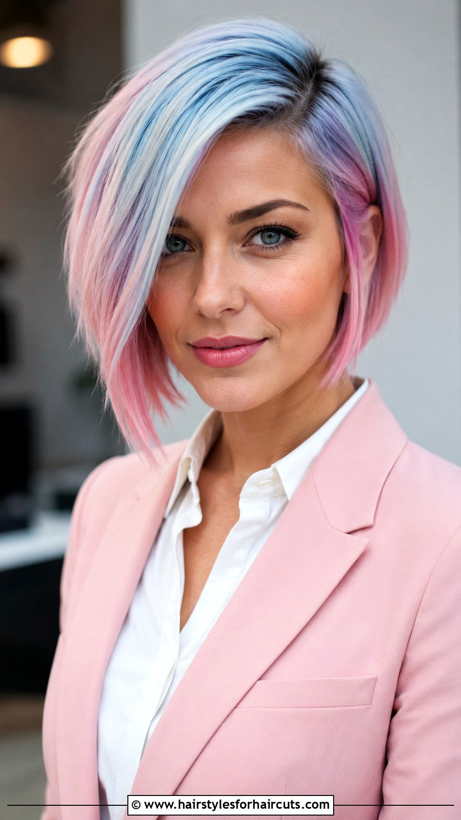 Cotton Candy Asymmetrical Bob - 25 cotton candy hairstyles - 25 cotton candy hairstyles