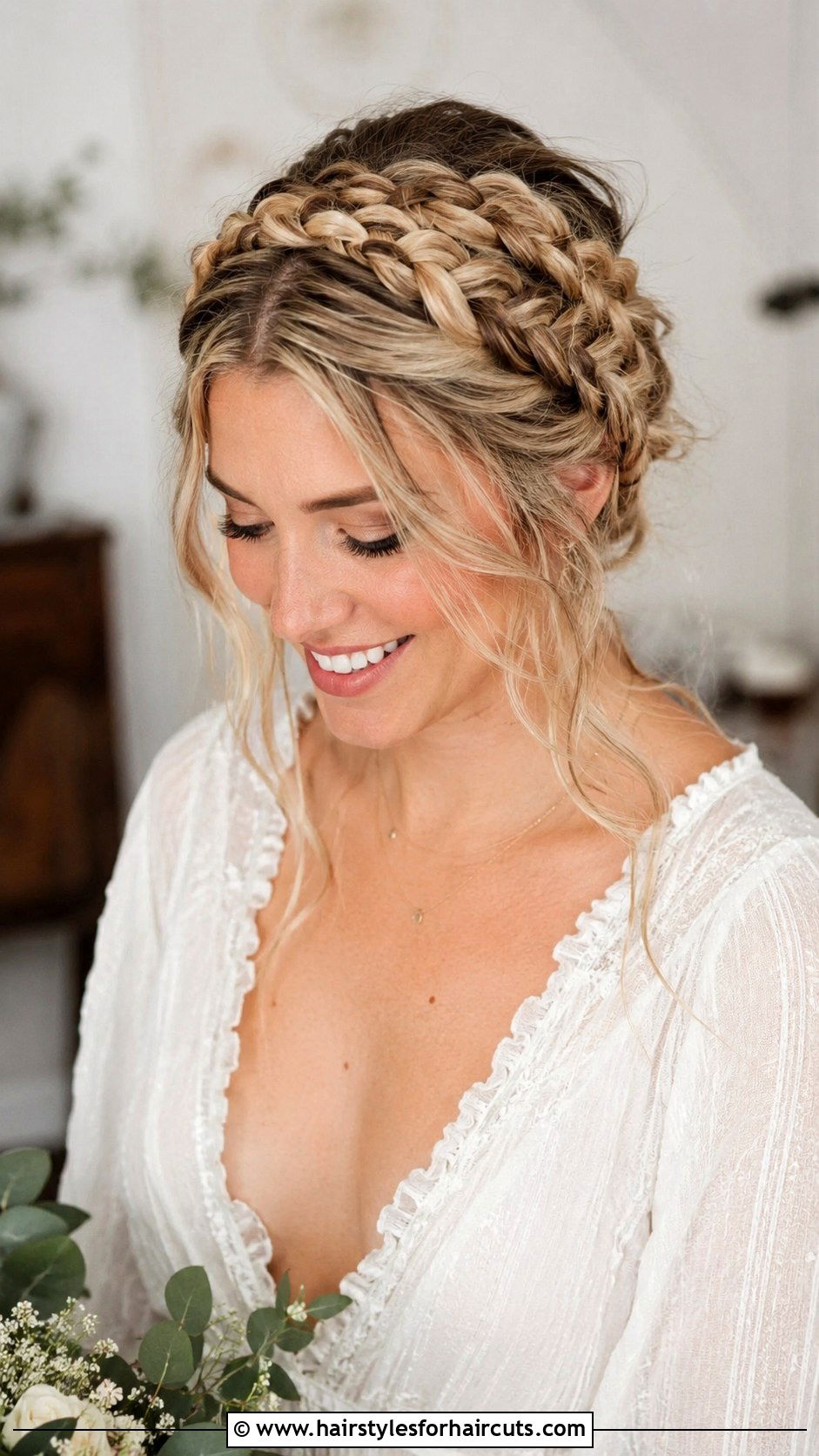 Crimped Milkmaid Braid - 25 crimping hairstyles for wedding - 25 crimping hairstyles for wedding