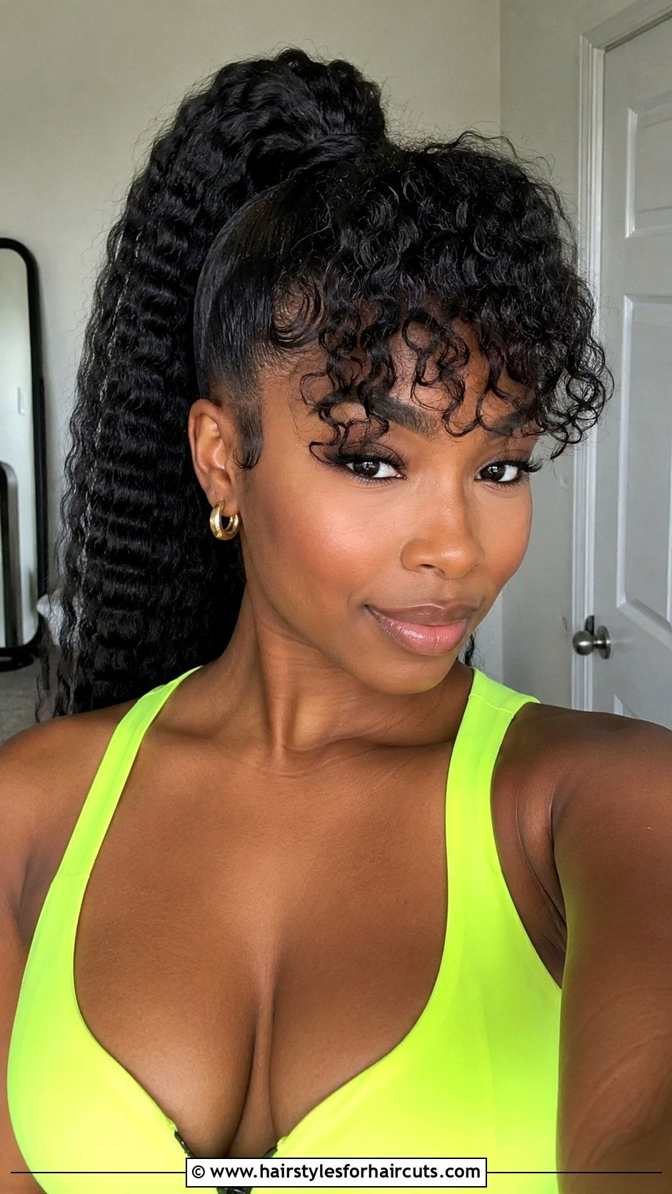 Crimped Ponytail With Bangs - 25 80s hairstyles for black hair - 25 80s hairstyles for black hair
