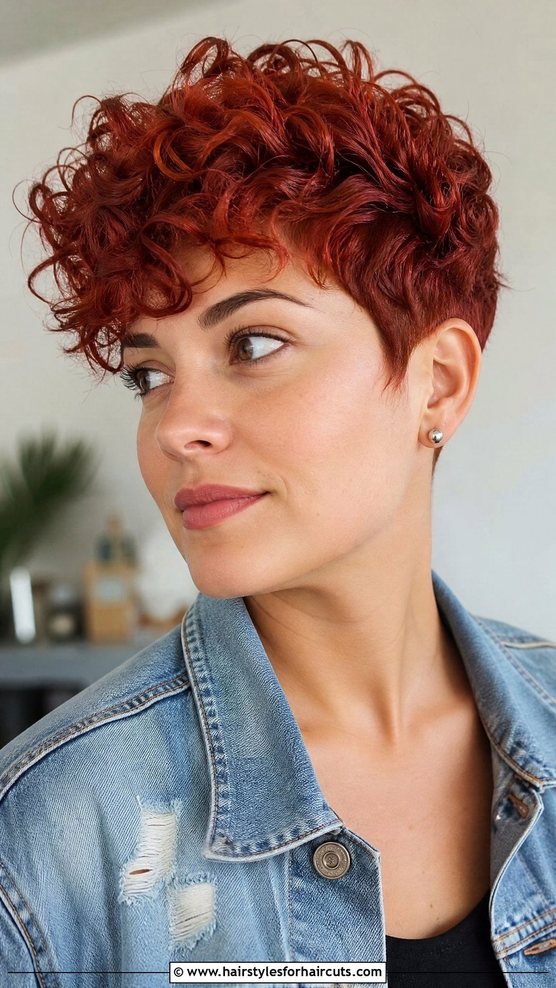 Crimson Curly Pixie Cut - 25 fire hairstyles - 25 fire hairstyles