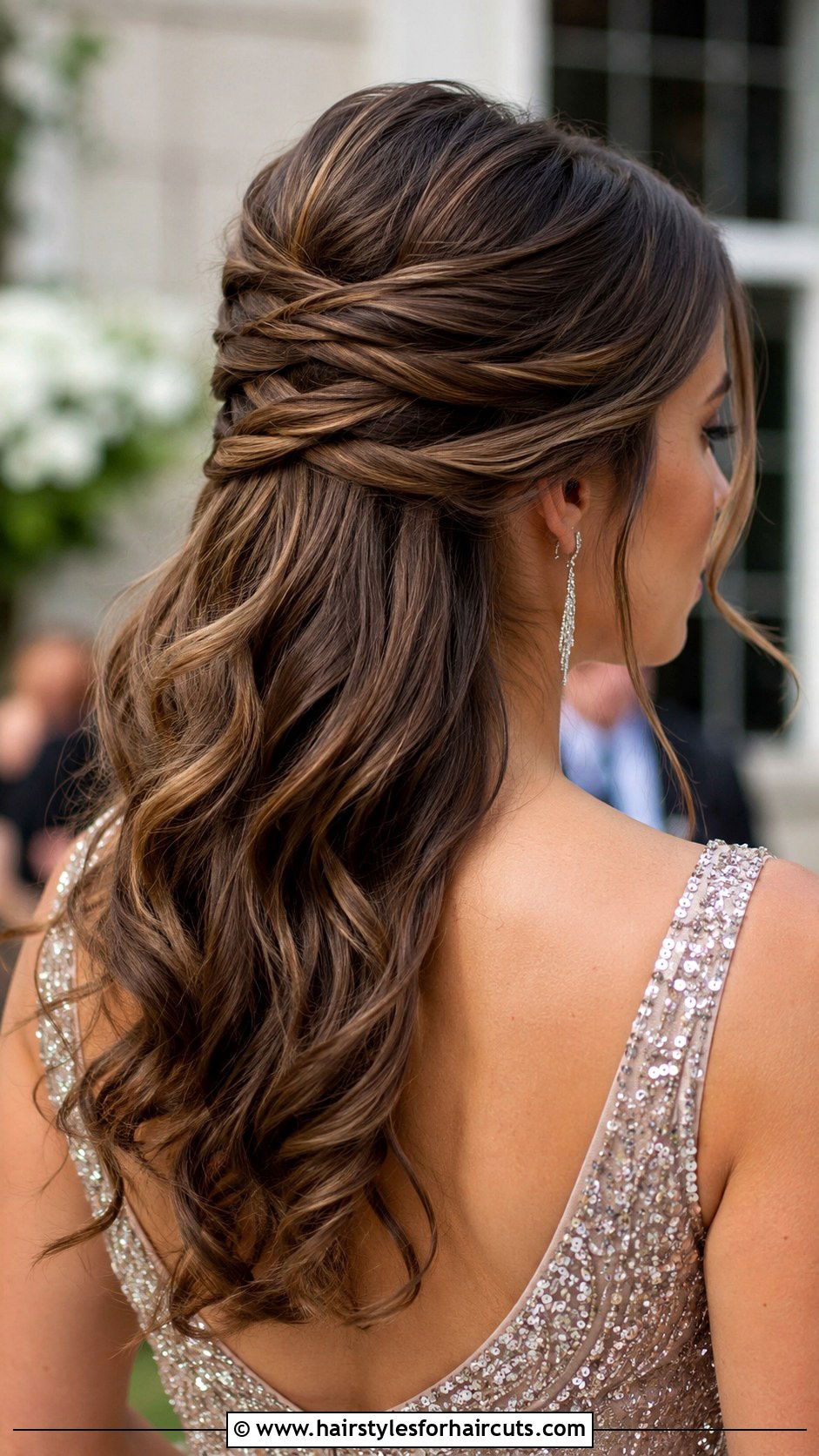 Criss Cross Half Up Long Hair - 25 engagement hairstyles for long hair - 25 engagement hairstyles for long hair