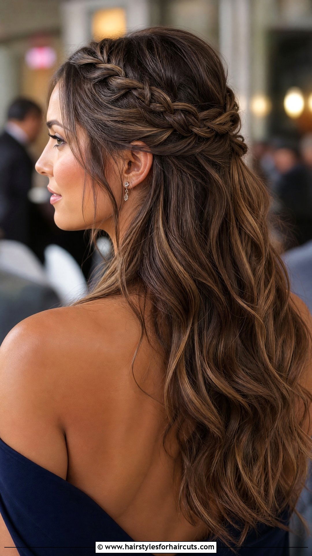 Crown Braid Half Updo - 25 romantic date night hairstyles for long hair - 25 romantic date night hairstyles for long hair