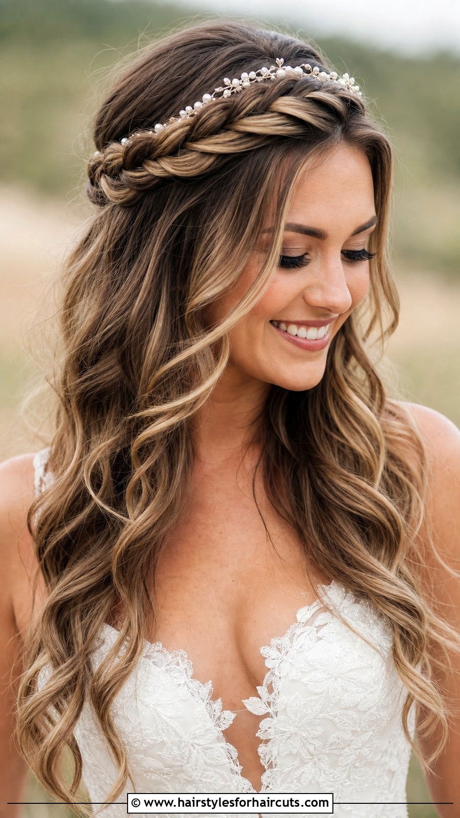 Crown Braid Loose Curls Wedding Hairstyle - 25 wedding hairstyles shoulder length - 25 wedding hairstyles shoulder length