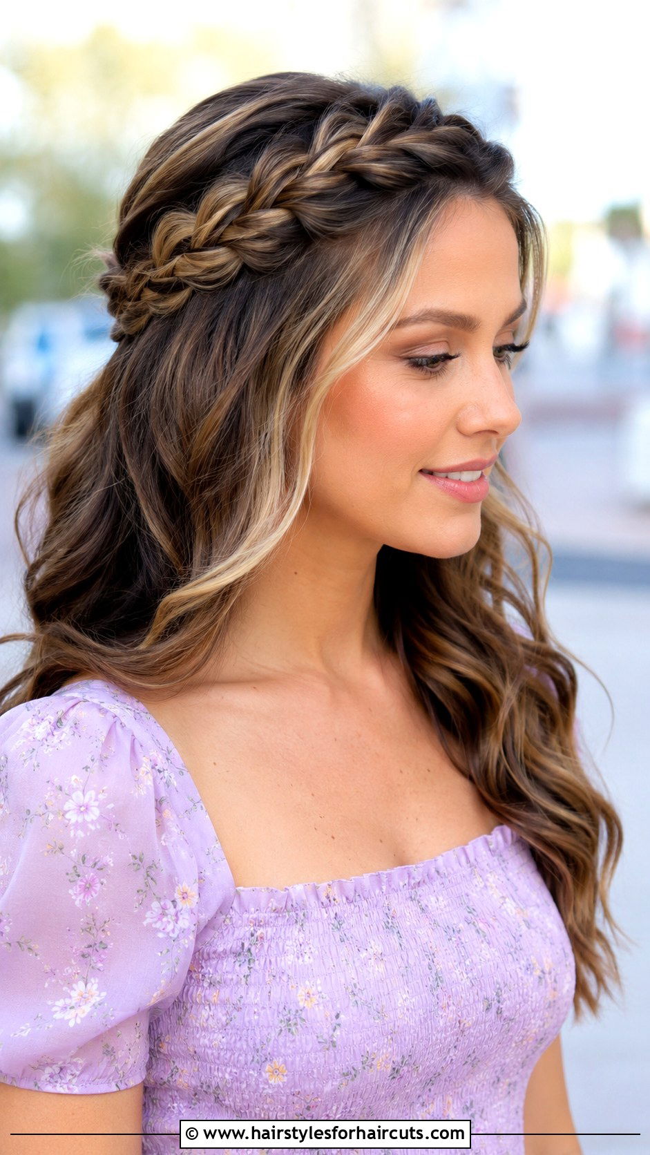 Crown Braid With Loose Waves - 25 braided hairstyles for thin hair - 25 braided hairstyles for thin hair