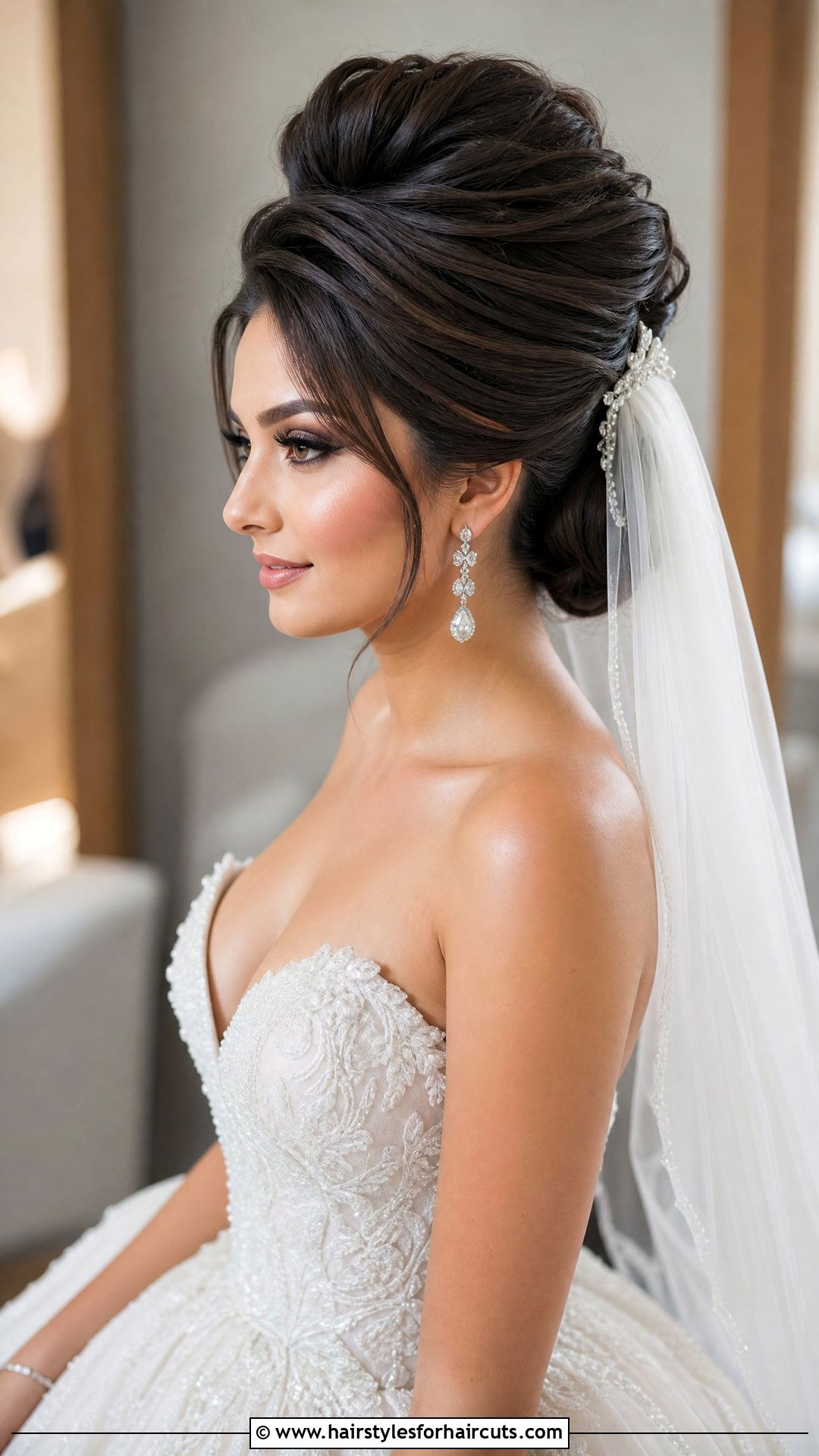 Crown Volume Updo Wedding Hairstyle With Veil - 25 wedding hairstyles with veil - 25 wedding hairstyles with veil
