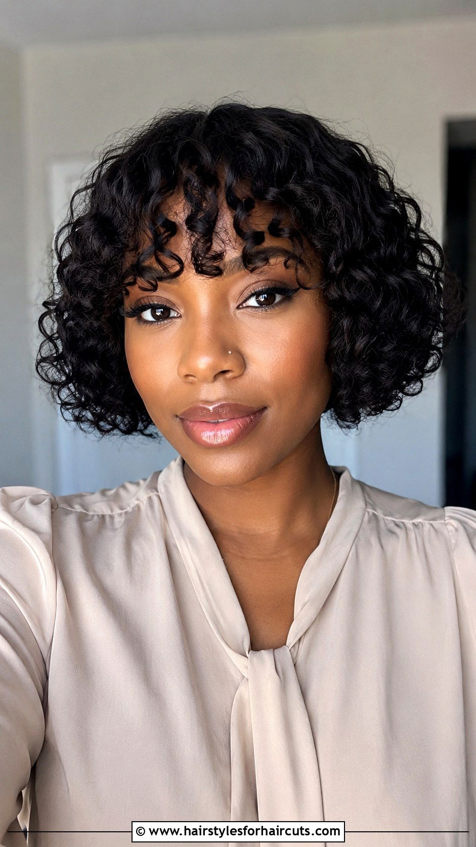 Curly Bangs Bob - 25 black hair hairstyles - 25 black hair hairstyles