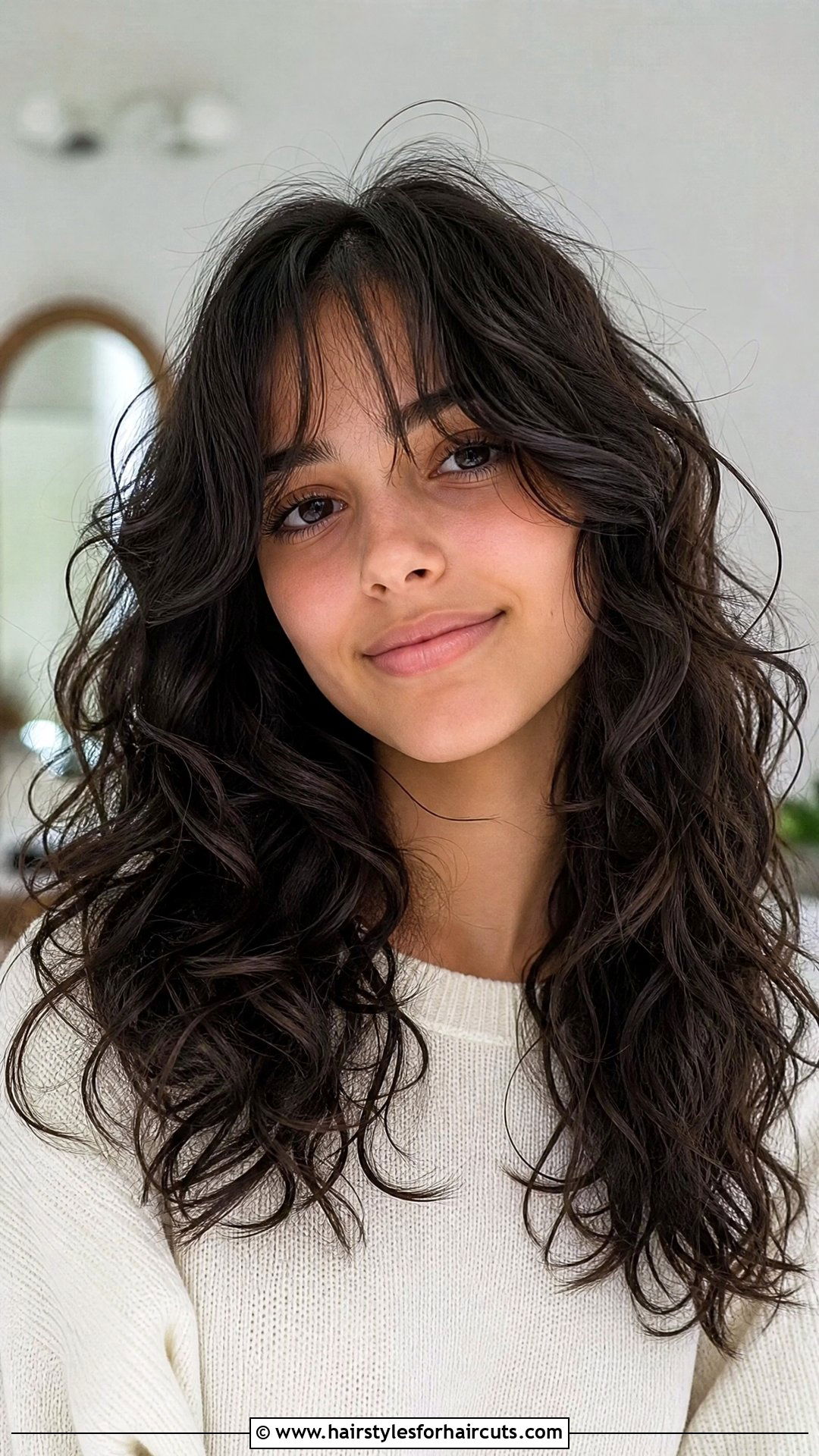 Curly Birkin Cut with Curtain Bangs - 25 girls curly haircuts - 25 girls curly haircuts