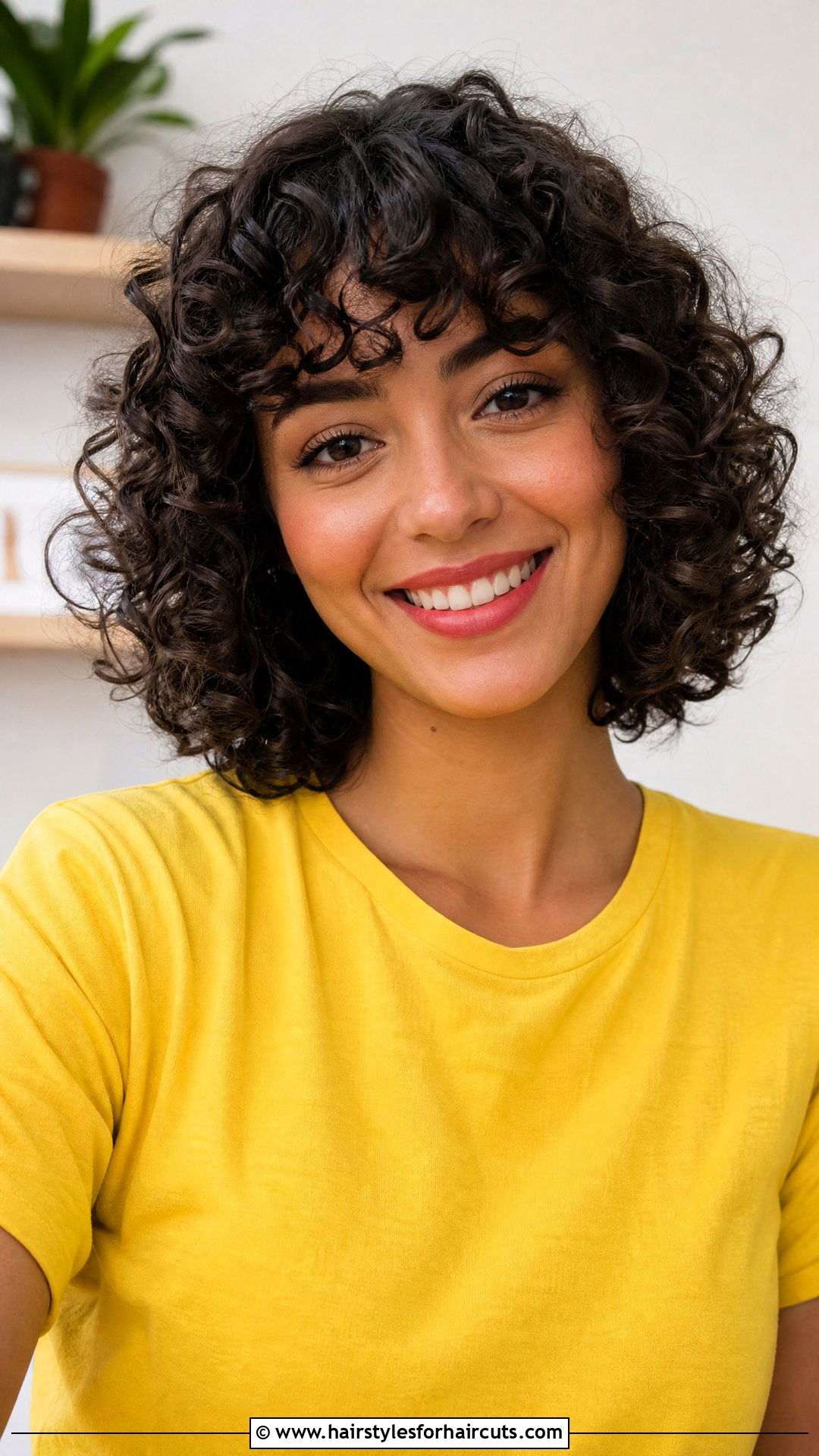 Curly Bob With Bangs - 25 cute hairstyles for brown hair - 25 cute hairstyles for brown hair