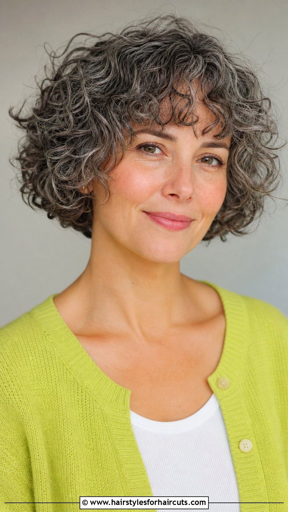 Curly Bob With Bangs - 25 hairstyles for curly gray hair over 60 - 25 hairstyles for curly gray hair over 60