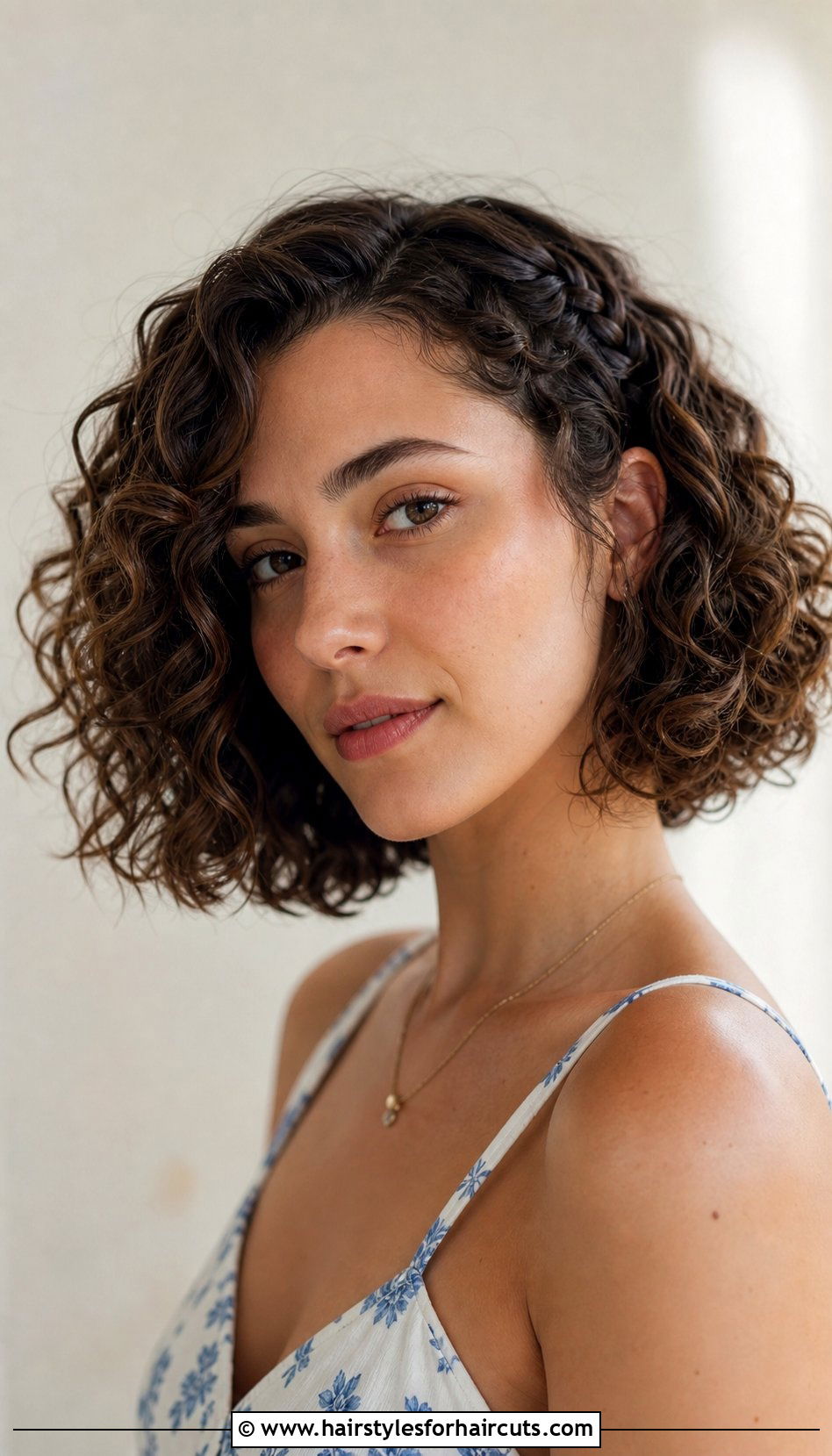 Curly Bob With Braid Accent - 25 bridal hairstyles for short curly hair - 25 bridal hairstyles for short curly hair