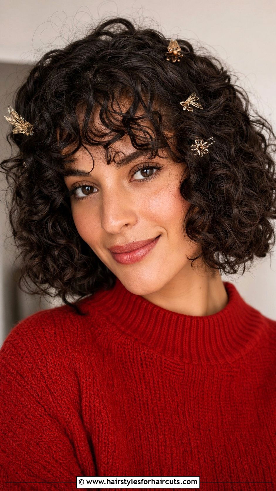 Curly Bob With Hair Clips - 25 valentines day hairstyles for short hair - 25 valentine's day hairstyles for short hair