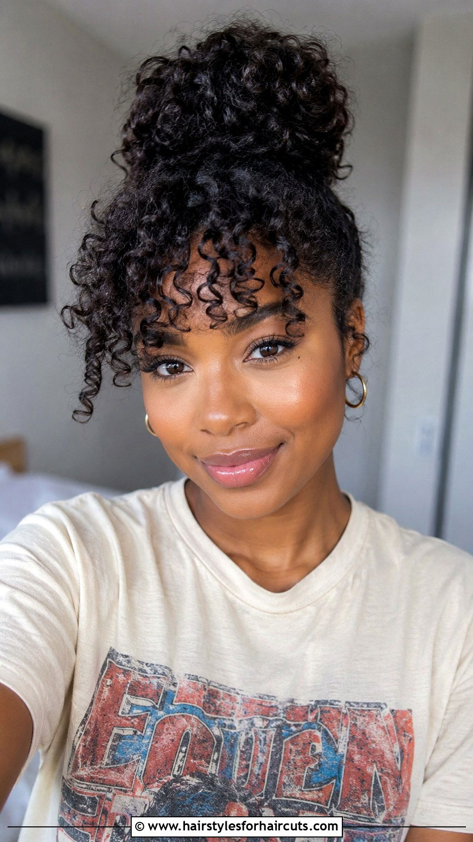 Curly Bun With Curly Bangs - 25 curly bun hairstyles for black hair - 25 curly bun hairstyles for black hair