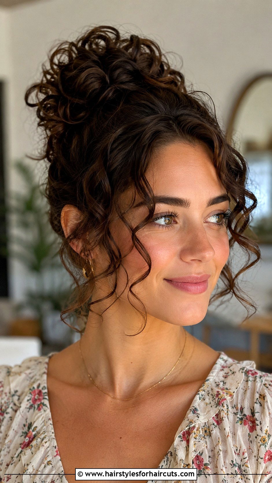 Curly Bun With Face Framing Pieces - 25 bun hairstyles curly hair - 25 bun hairstyles curly hair