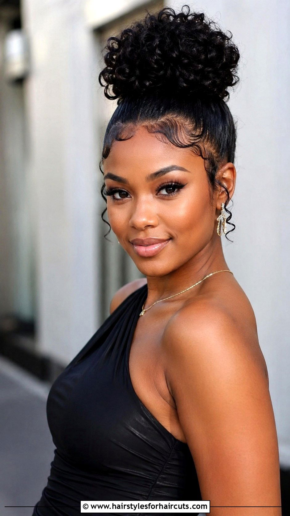 Curly Bun With Laid Edges - 25 bun hairstyles for black hair - 25 bun hairstyles for black hair