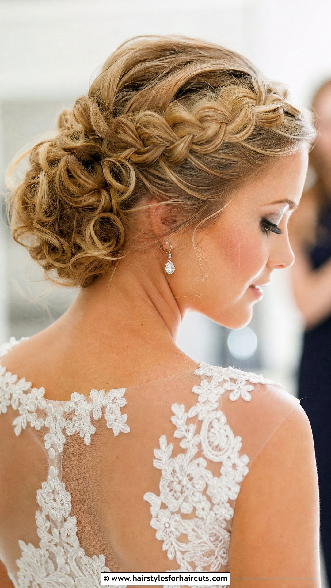 Curly Crown Braid Updo Wedding Hairstyle - 25 wedding hairstyles for thick curly hair - 25 wedding hairstyles for thick curly hair