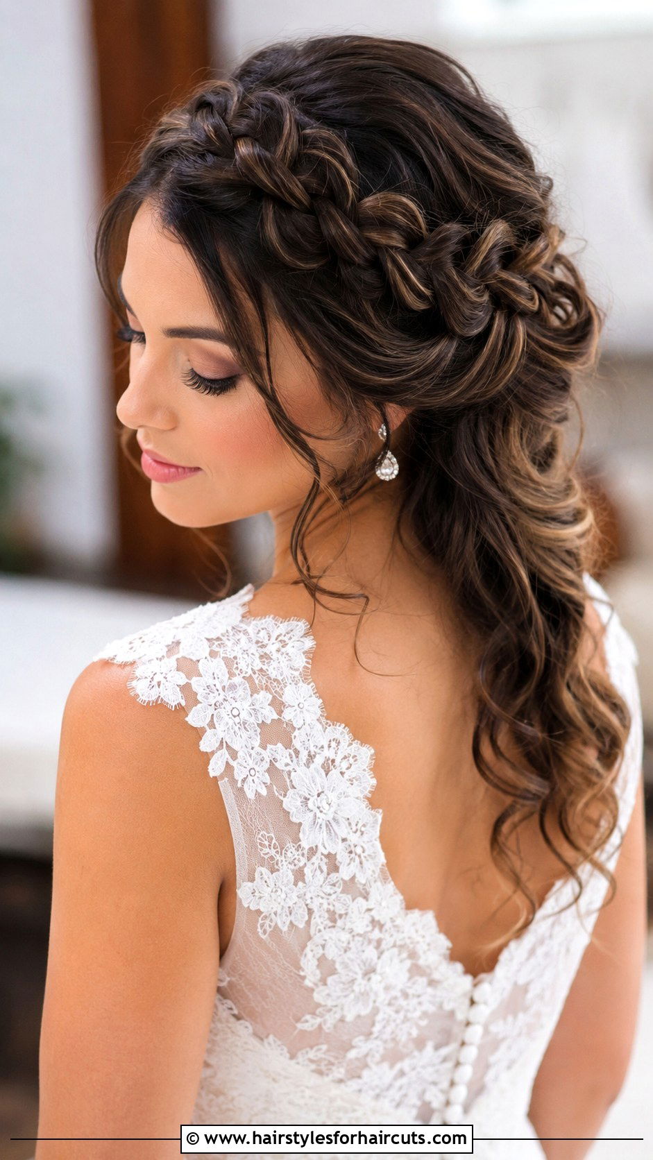 Curly Crown Braid Wedding Hairstyle - 25 curly hair wedding hairstyles - 25 curly hair wedding hairstyles