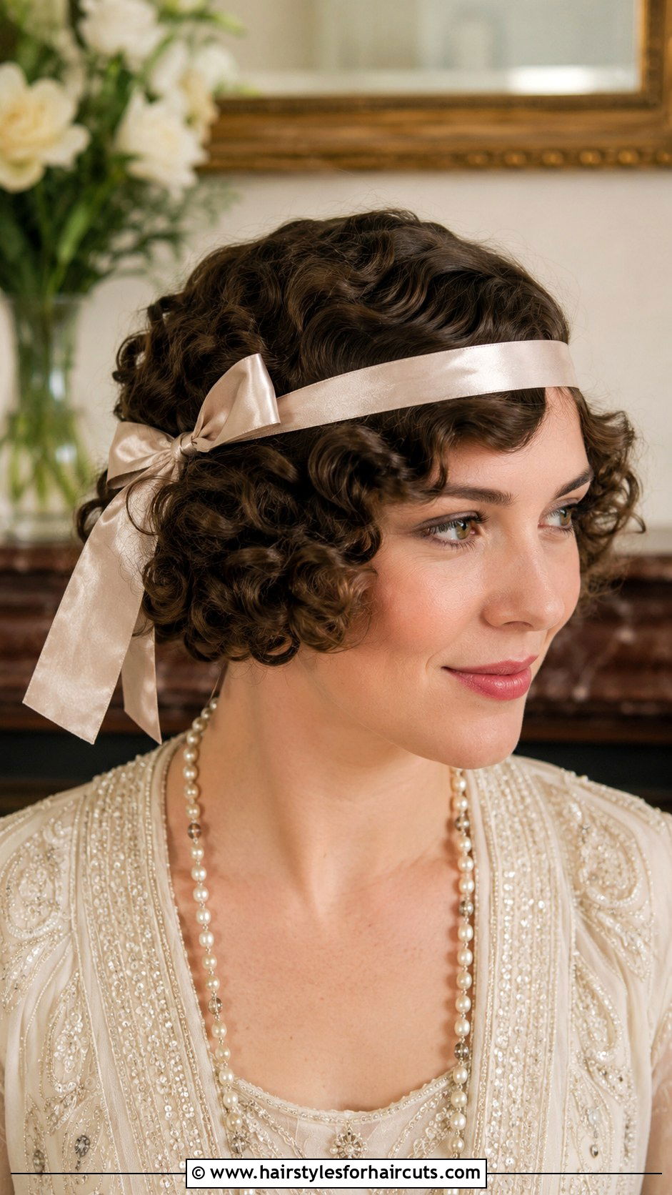 Curly Flapper Bob With Ribbon Headband - 25 1920s hairstyles for short hair with headband - 25 1920s hairstyles for short hair with headband