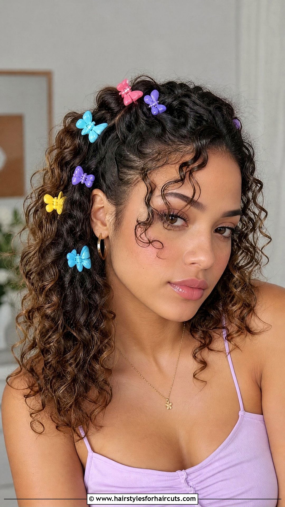 Curly Hair With Butterfly Clips - 25 hippie hairstyles for curly hair - 25 hippie hairstyles for curly hair
