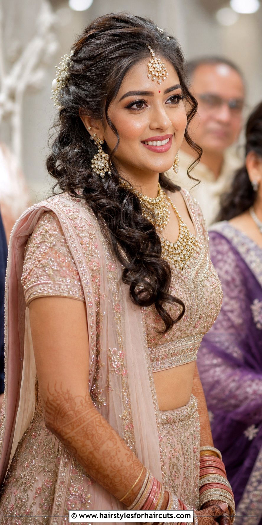 Curly Hair With Half Up Half Down Style - 25 indian bride hairstyles - 25 indian bride hairstyles