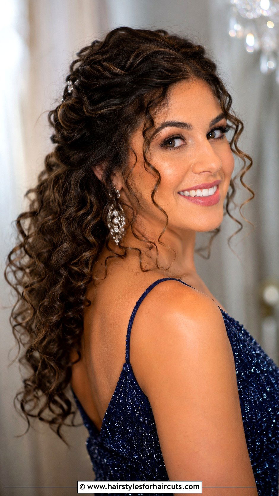 Curly Half Up Half Down Do - 25 simple party hairstyles for long hair - 25 simple party hairstyles for long hair