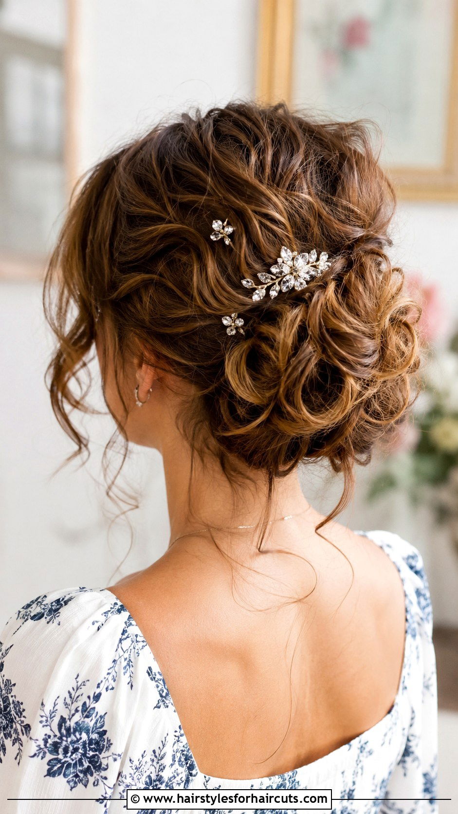 Curly Messy Bun With Accessories - 25 christmas hairstyles for curly hair - 25 christmas hairstyles for curly hair