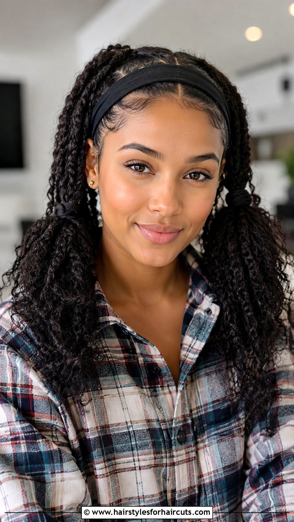 Curly Pigtail Braids With Headband - 25 curly hair headband hairstyles - 25 curly hair headband hairstyles