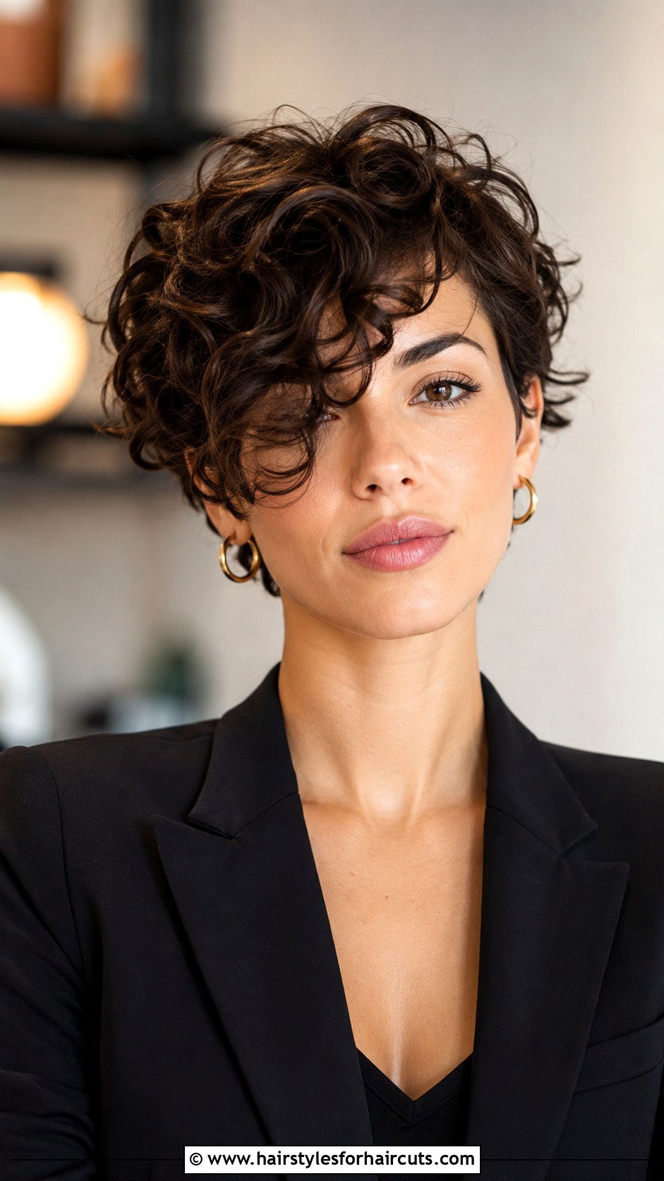 Curly Pixie With Side Swept Bangs - 25 cute hairstyles for short curly hair - 25 cute hairstyles for short curly hair