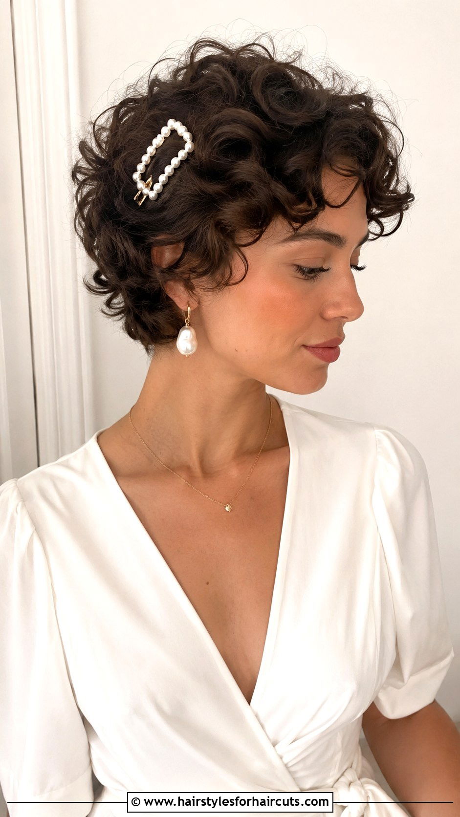 Curly Pixie With Statement Clip - 25 asian wedding hairstyles for short hair - 25 asian wedding hairstyles for short hair