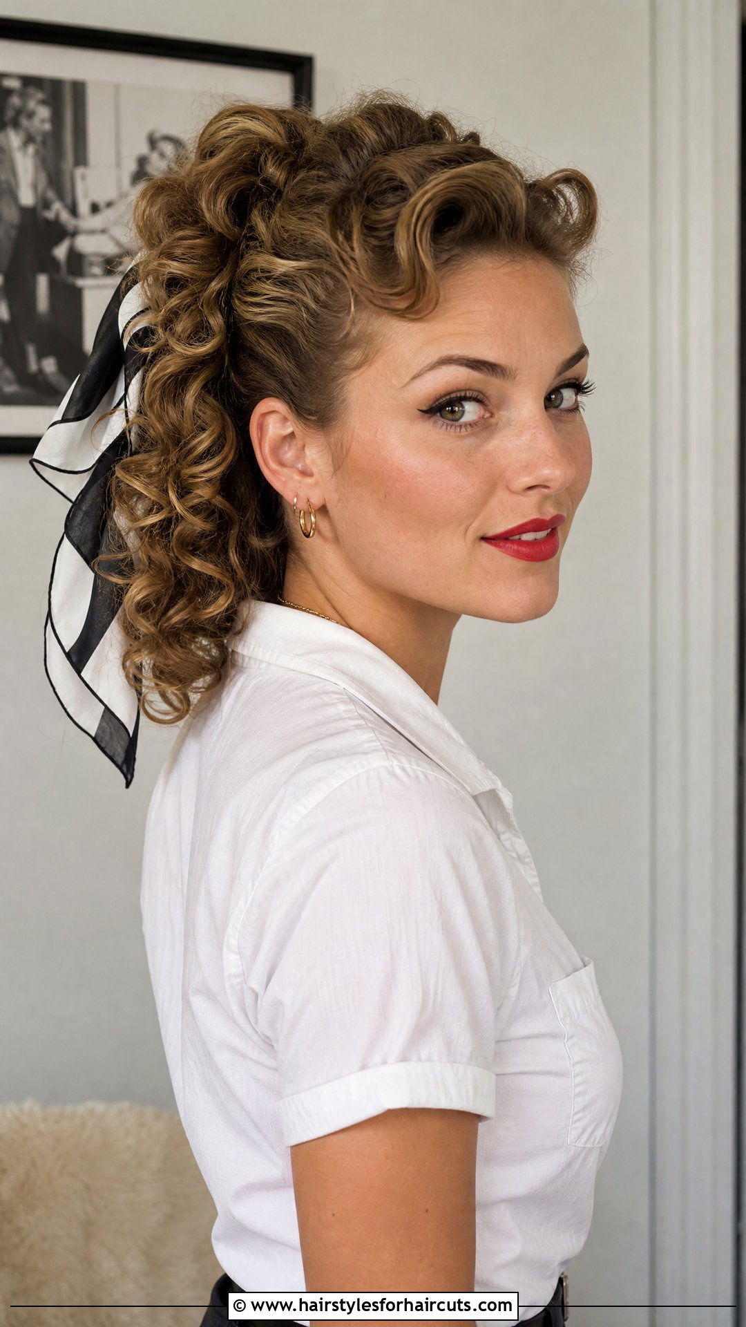 Curly Ponytail With Scarf 1950s - 25 1950s hairstyles for curly hair - 25 1950s hairstyles for curly hair