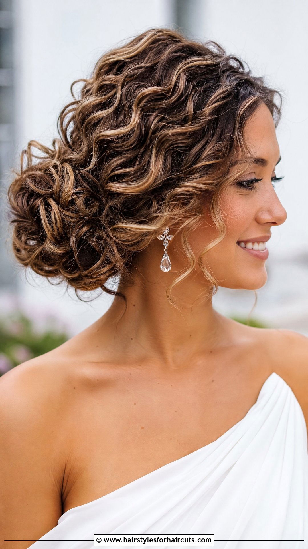 Curly Side Bun Wedding Hairstyle - 25 wedding hairstyles for thick curly hair - 25 wedding hairstyles for thick curly hair