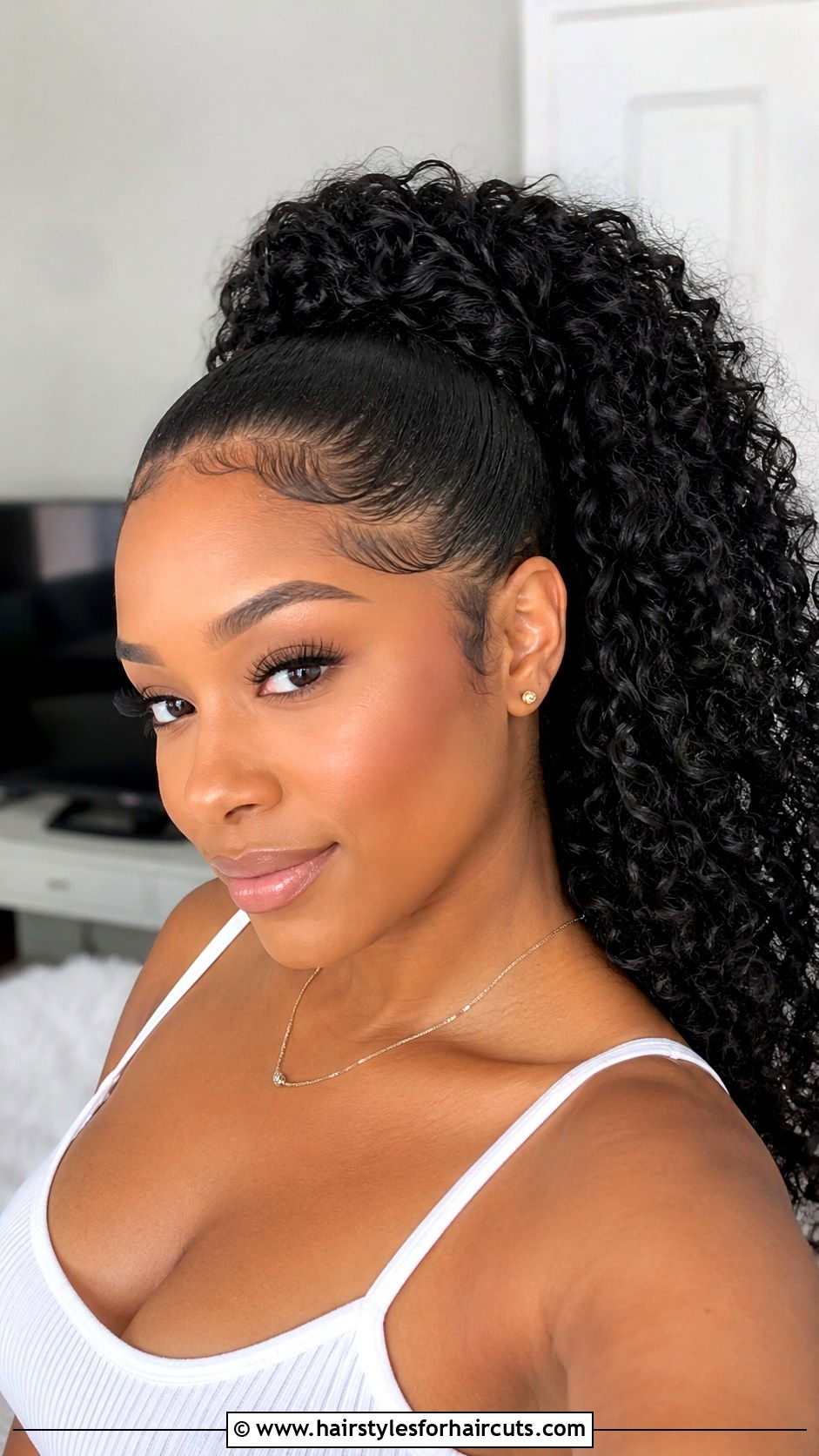 Curly Swoop Ponytail With Leave Out - 25 curly weave ponytail hairstyles for black hair - 25 curly weave ponytail hairstyles for black hair