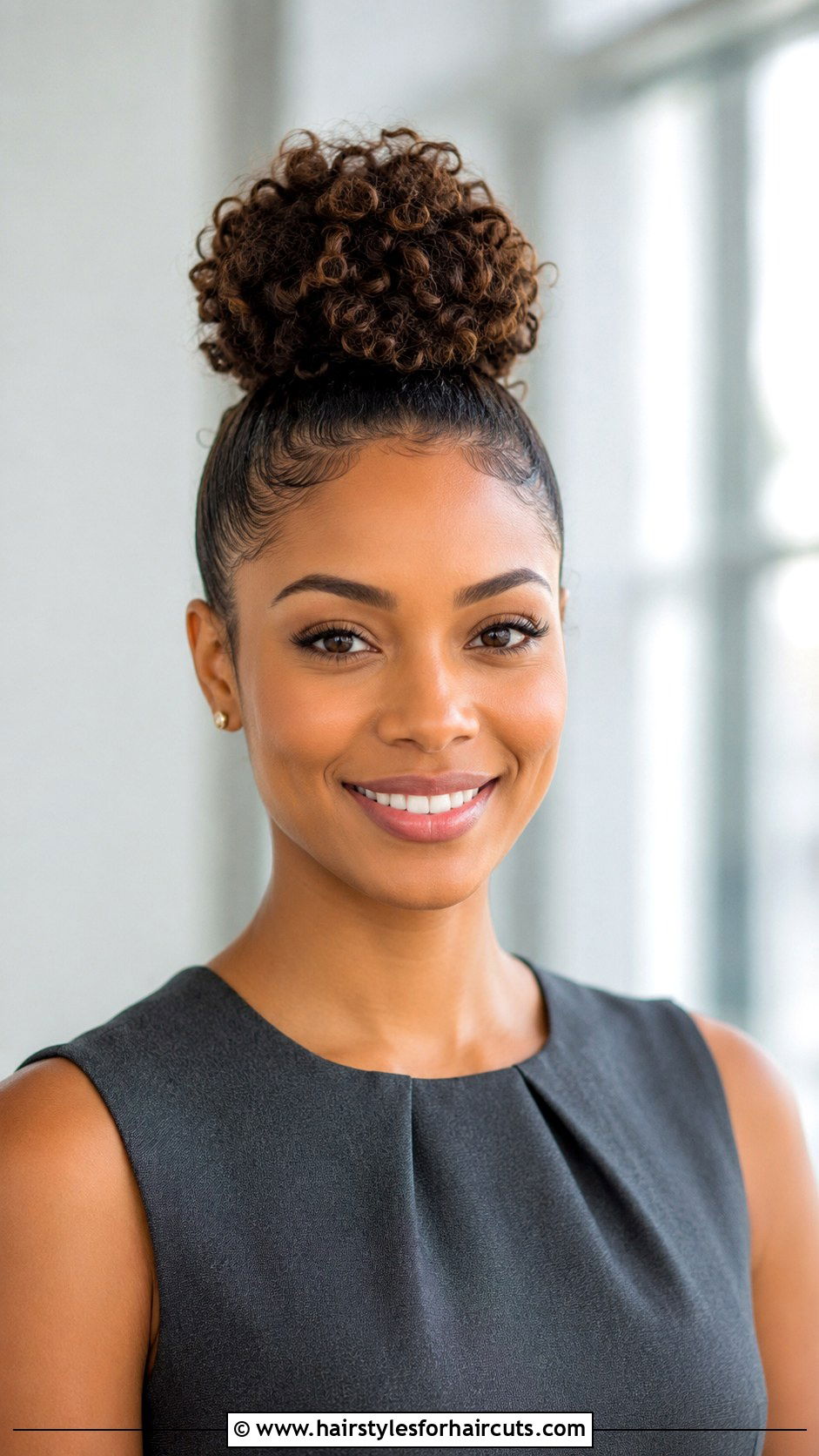 Curly Top Knot - 25 work hairstyles for curly hair - 25 work hairstyles for curly hair