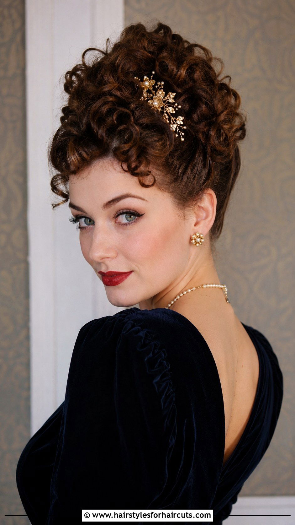 Curly Updo With Accessories - 25 1940s womens hairstyles long hair - 25 1940s womens hairstyles long hair