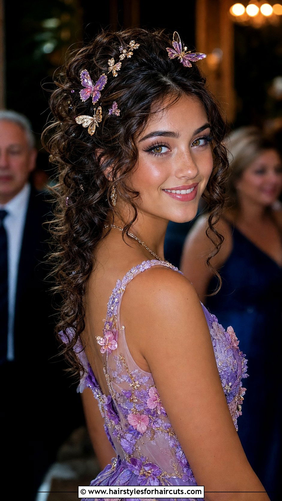 Curly homecoming hairstyle with butterfly clips - 25 curly hairstyles for homecoming - 25 curly hairstyles for homecoming