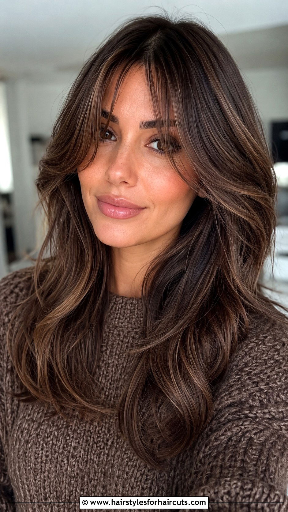 Curtain Bangs With Mocha Highlights - 25 haircuts and dye - 25 haircuts and dye