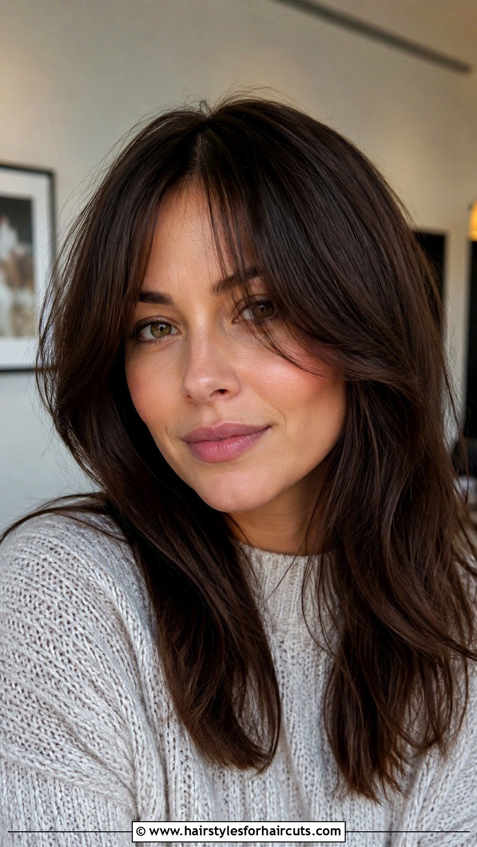 Dark Brown Curtain Bangs - 25 dark brown hairstyles - 25 dark brown hairstyles