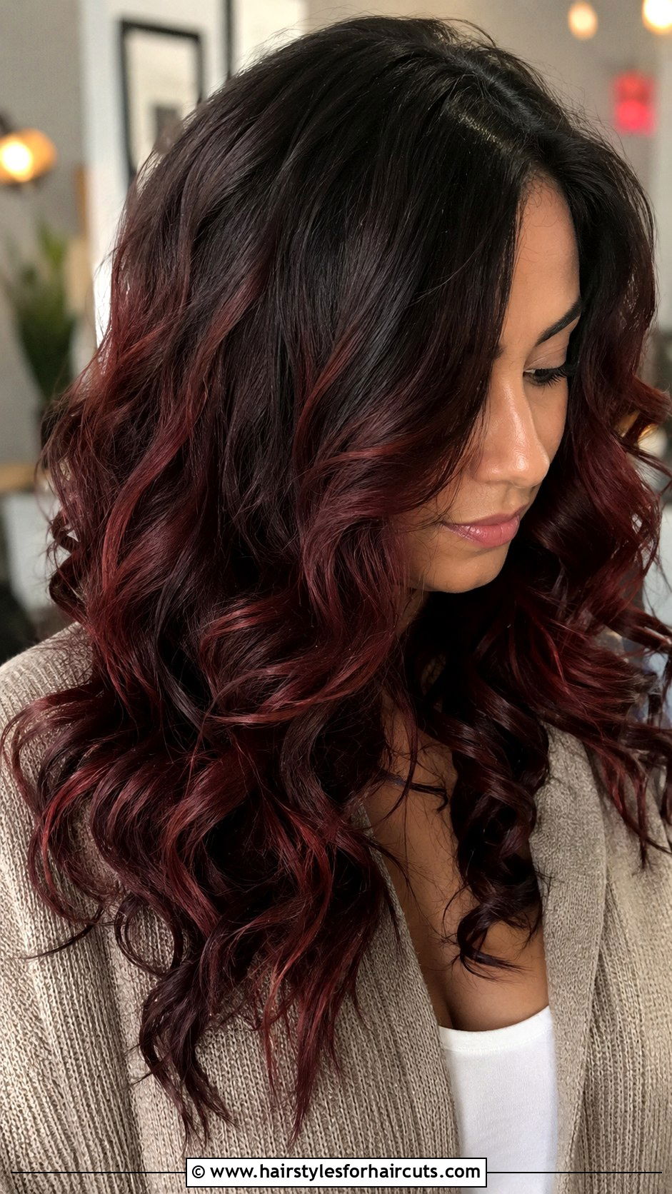 Dark Red Balayage Curls - 25 dark red hairstyles - 25 dark red hairstyles