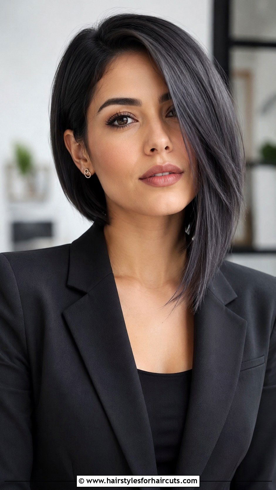 Deep Gray Asymmetrical Bob - 25 gray hairstyles for young woman - 25 gray hairstyles for young woman